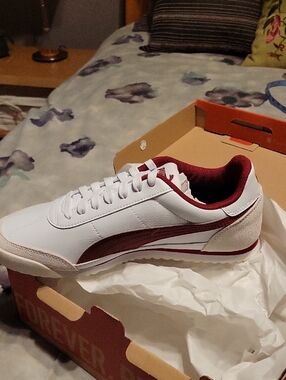 Puma White & Maroon Retro Runner Sneakers